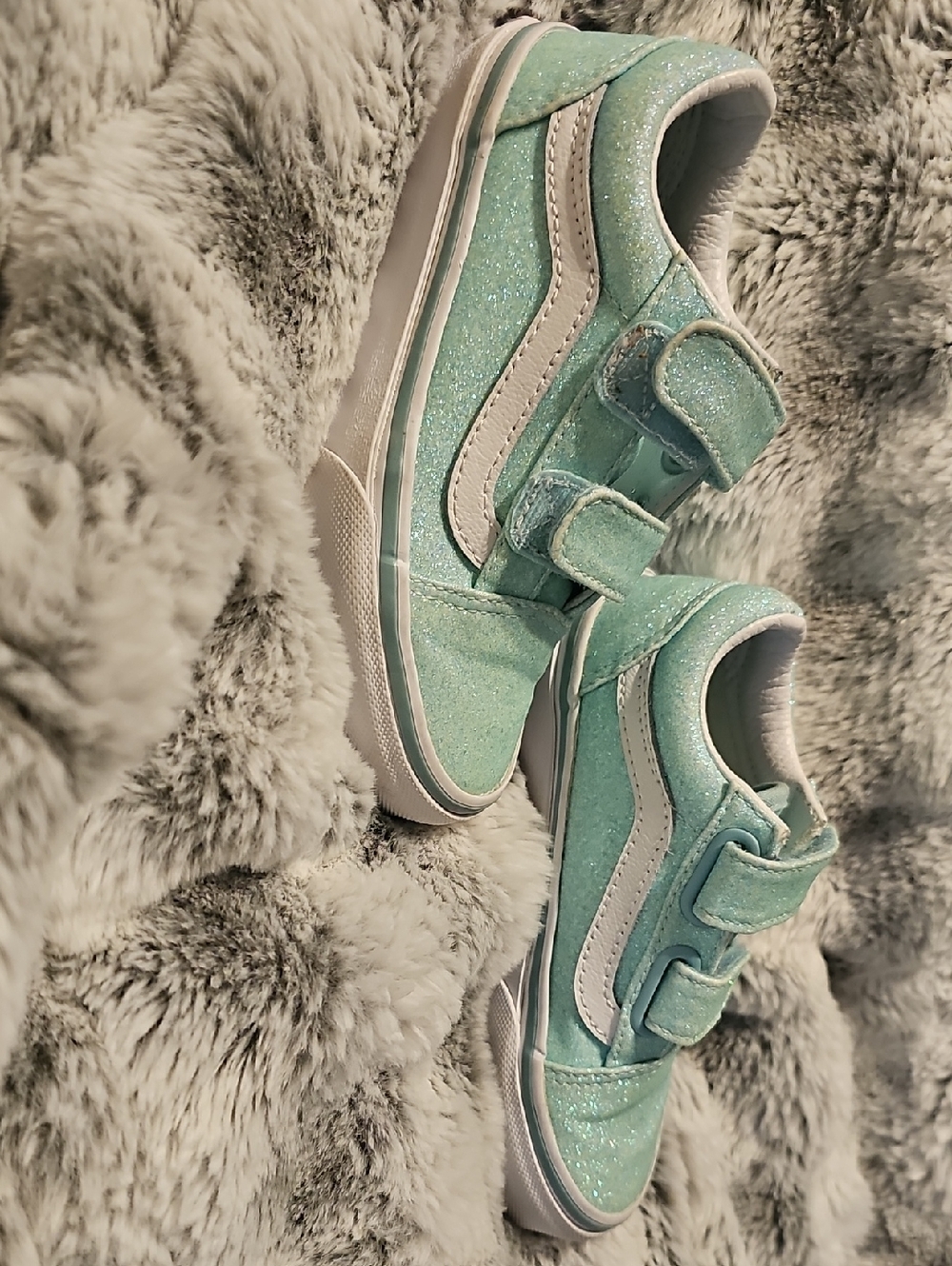 Vans Kids Glitter Sneakers in Mint Green and White